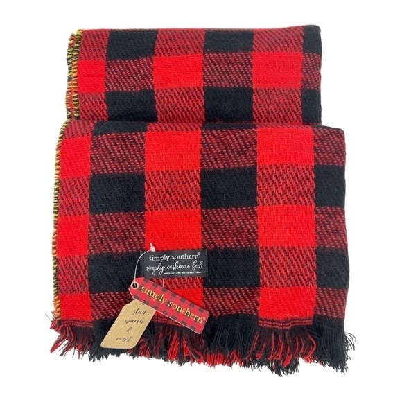 Simply Southern Plaid Leopard Scarf Double Sided Fringe - Picture 3 of 3